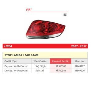 Fiat Linea Duysuz Sağ Arka Stop Lambası 2007-2017 -51869227