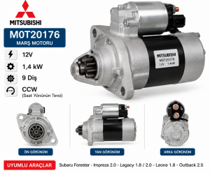 M0T20176 Mitsubishi Marş Motoru 12V 1,4 Kw 9 Dıs (Ccw) SUBARU Forester - Impreza 2.0 - Legacy 1.8 - 2.0 - Leone 1.8 - Outback 2.5 -