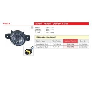 Nissan Almera - Primera - Qashqai - X Trail Sağ Sis Lamba (Optik Ünite) 2001-2007 -26155-89926