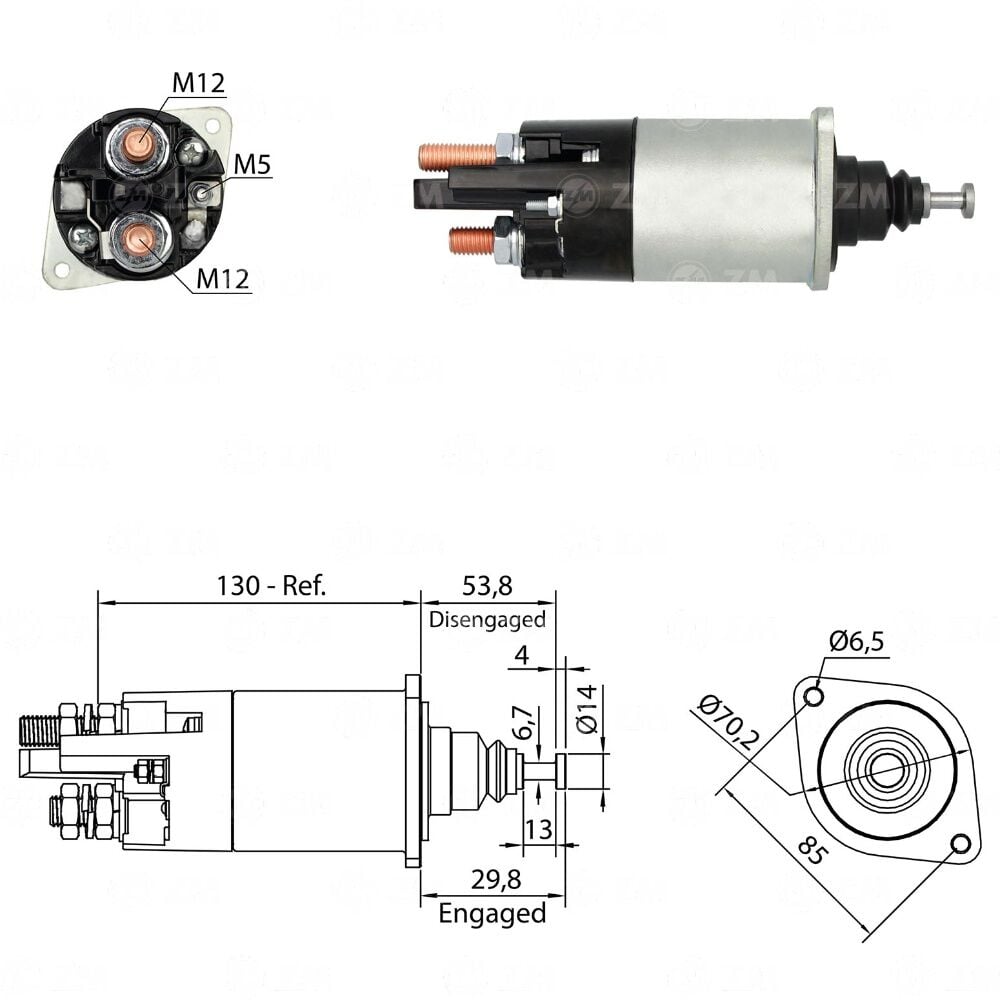 ZM 1840 Marş Otomatiği 24V 38MT Cummins - Daewoo İş Makinesi Kulaklı Tip