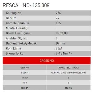 Isıtma Bujisi - Mercedes - Volvo - Rover - ET135008