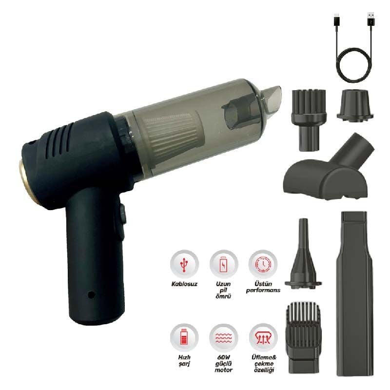 Oto Araç Süpürgesi 60 Watt Şarjlı Lüx