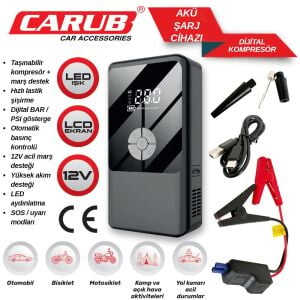 Carub 0470350 Akü Takviye Cihazı ve Dijital Taşınabilir Hava Kompresörü 12V Akü Takviyeli LED Işıklı