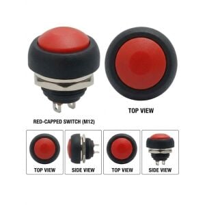Pano Butonu Mini Yuvarlak 12mm PBS33B Yaylı Anlık Tetiklemeli Push Button Kırmızı