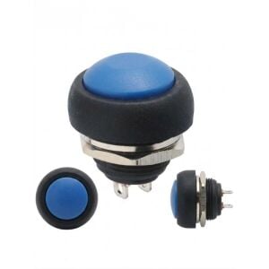 Pano Butonu Mini Yuvarlak 12mm PBS33B Yaylı Anlık Tetiklemeli Push Button Mavi