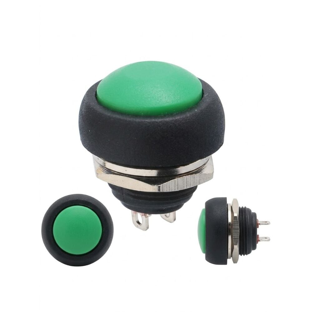 Pano Butonu Mini Yuvarlak 12mm PBS33B Yaylı Anlık Tetiklemeli Push Button Yeşil