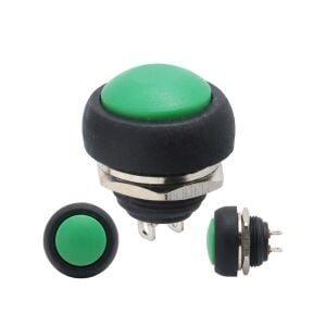 Pano Butonu Mini Yuvarlak 12mm PBS33B Yaylı Anlık Tetiklemeli Push Button Yeşil