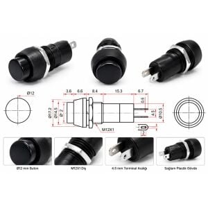 Buton Yaylı 12mm Siyah