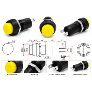 Buton Yaylı 12mm Sarı