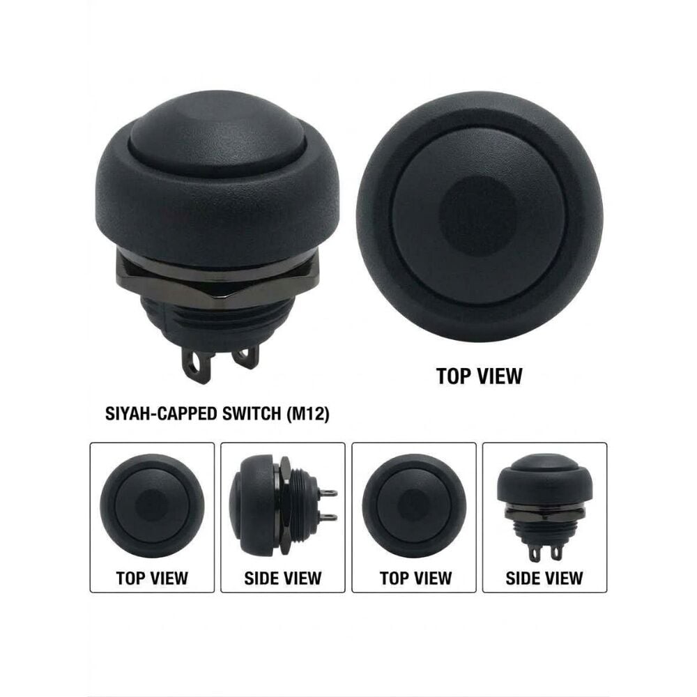 Pano Butonu Mini Yuvarlak 12mm PBS33B Yaylı Anlık Tetiklemeli Push Button Siyah