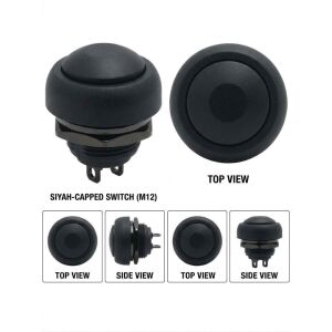 Pano Butonu Mini Yuvarlak 12mm PBS33B Yaylı Anlık Tetiklemeli Push Button Siyah