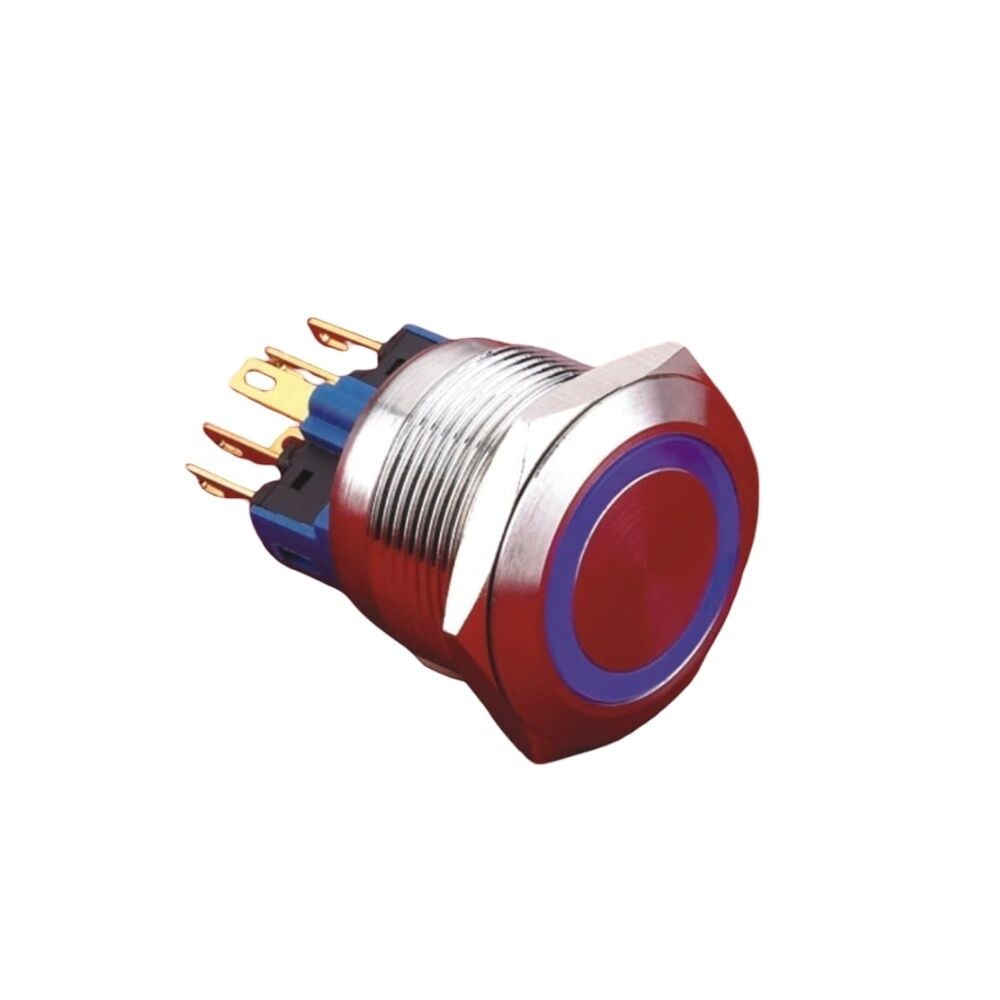 Buton 22mm Metal LEDli Kalıcı IP65 Kırmızı LED GQ22-11ZE