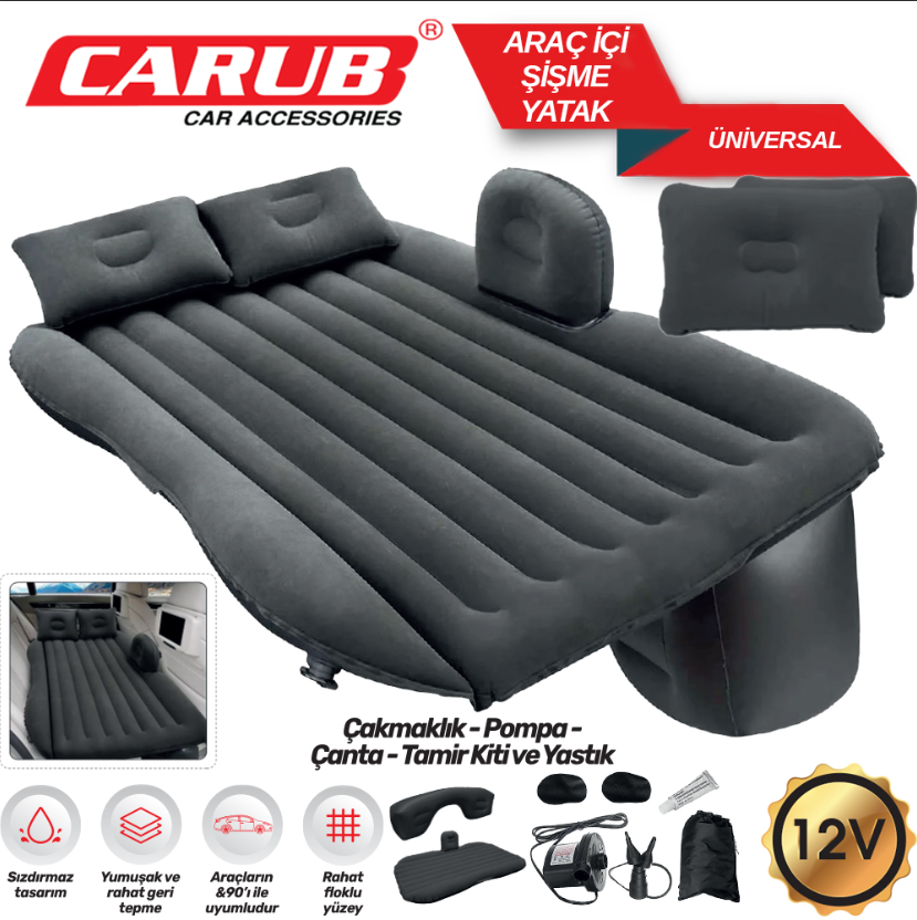 CARUB BR4620645 Araç İçi 12V Şişme Yatak Pompa ve Yastık Seti