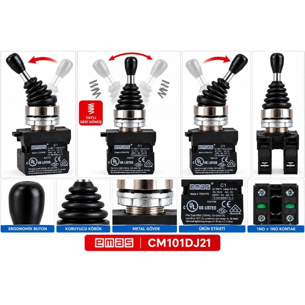 EMAS CP101S30 2NO II-0-I 60° Kalıcı Seçici Buton 22 mm