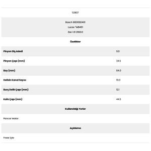 Form Metal 53607 Pancar 10 Kanal 9 Dıs 90010824 Marş Dişlisi