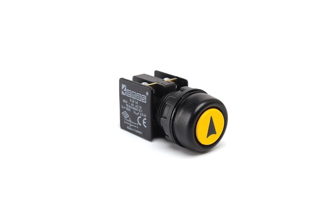 EMAS KB14RSO 1NO+1NC Yaylı Etanj Sarı Ok İşaretli Buton 22 mm IP50