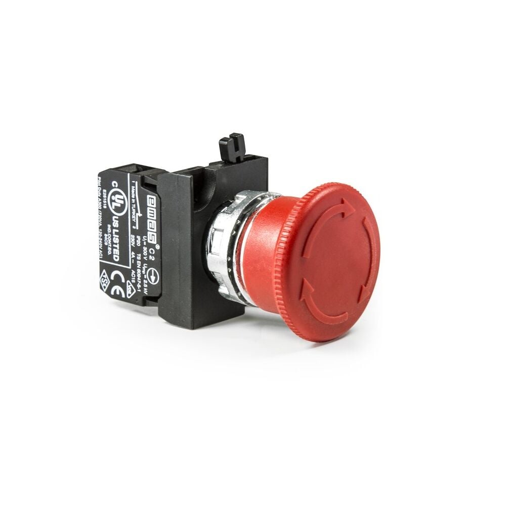 EMAS CM200E Acil Stop Butonu 1NC 40 mm Çevirmeli Kırmızı Metal 22 mm IP65
