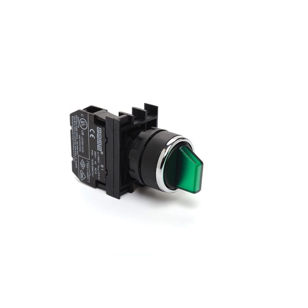 EMAS B100SL20Y 1NO (0-I) 60° Kalıcı Işıklı Yeşil Seçici Buton 22 mm IP50