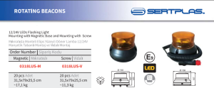Sertplas 0318LUS-M LED İkaz Lambası 12 / 24 V Mıknatıslı Çakar Lamba