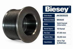 Biesey İş Makinesi Alternatör Sabit Kasnağı 10 Kanal 57 mm 993025 AKS93025