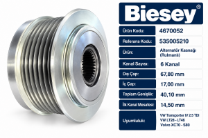 Biesey VW Transporter IV 2.5 TDI LT28 LT46 Volvo XC70 S80 Alternatör Kasnağı 535005210 4670052