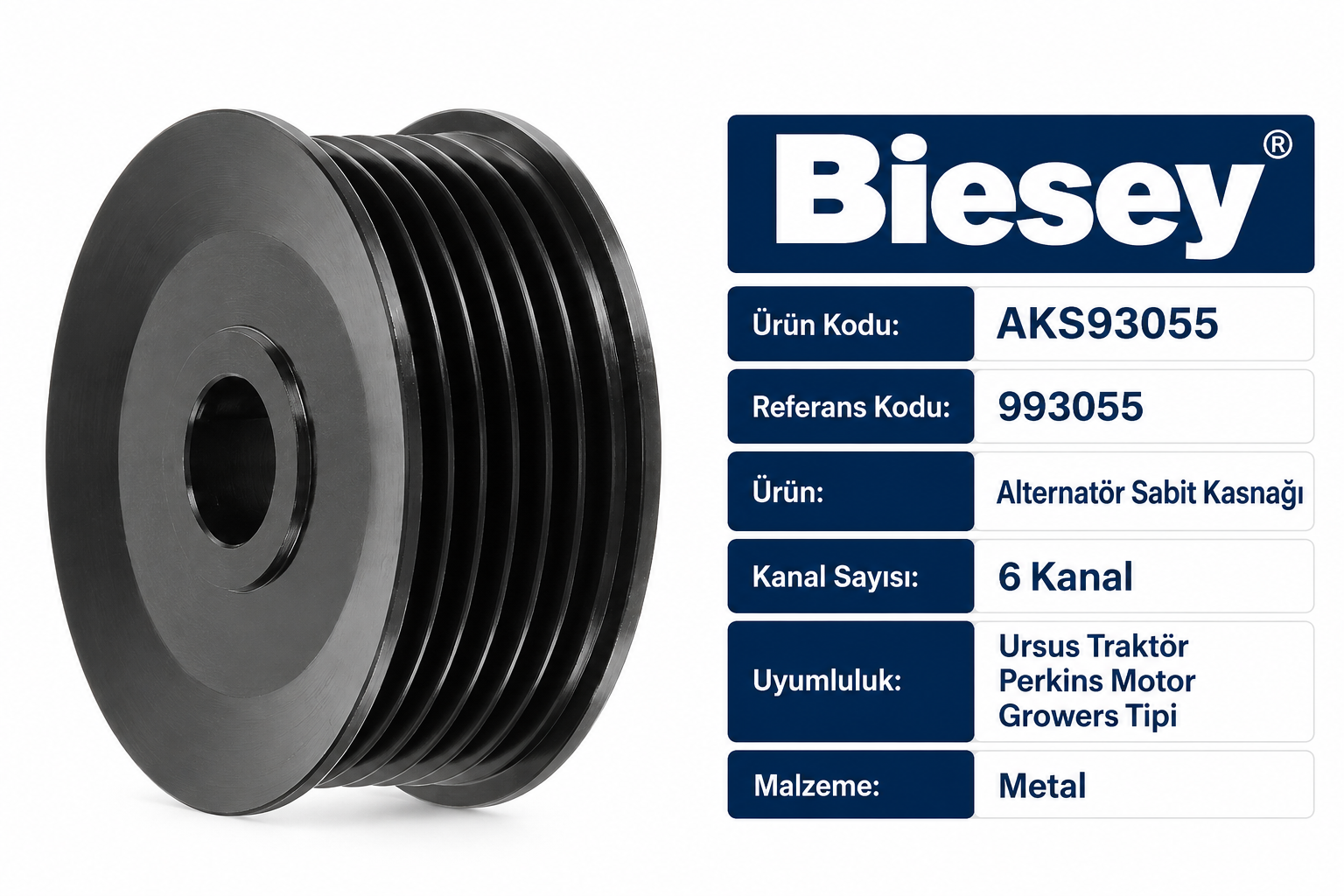 Biesey Ursus Traktör Perkins Motor Alternatör Sabit Kasnağı 6 Kanal 993055 AKS93055