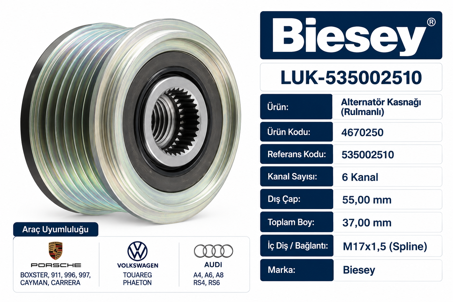 Biesey Porsche Alternatör Kasnağı 535002510 4670025