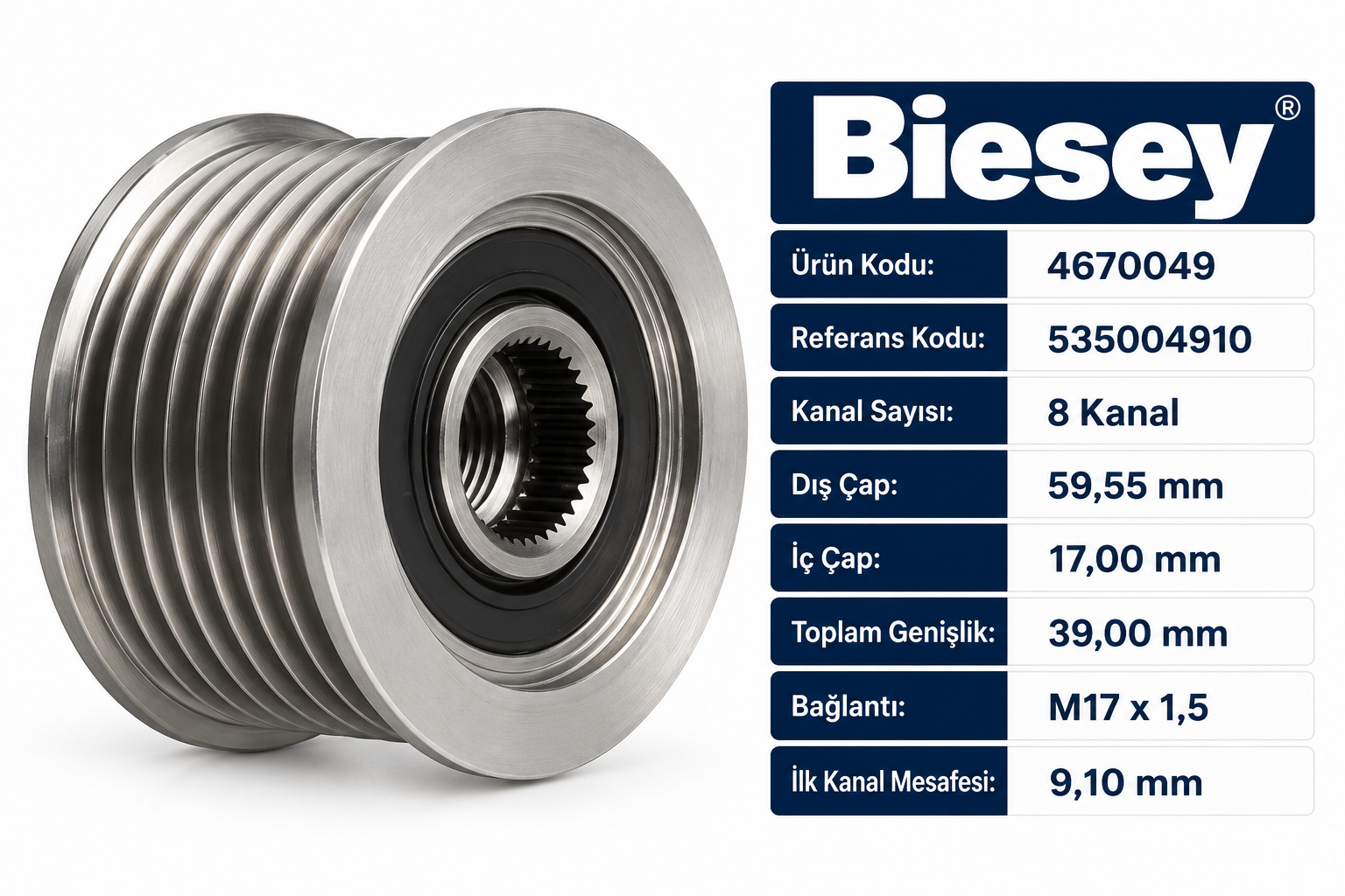 Biesey Mazda 3 2.0 MZR-CD 2.2 MZR-CD Alternatör Kasnağı 8 Kanal 535004910 4670049