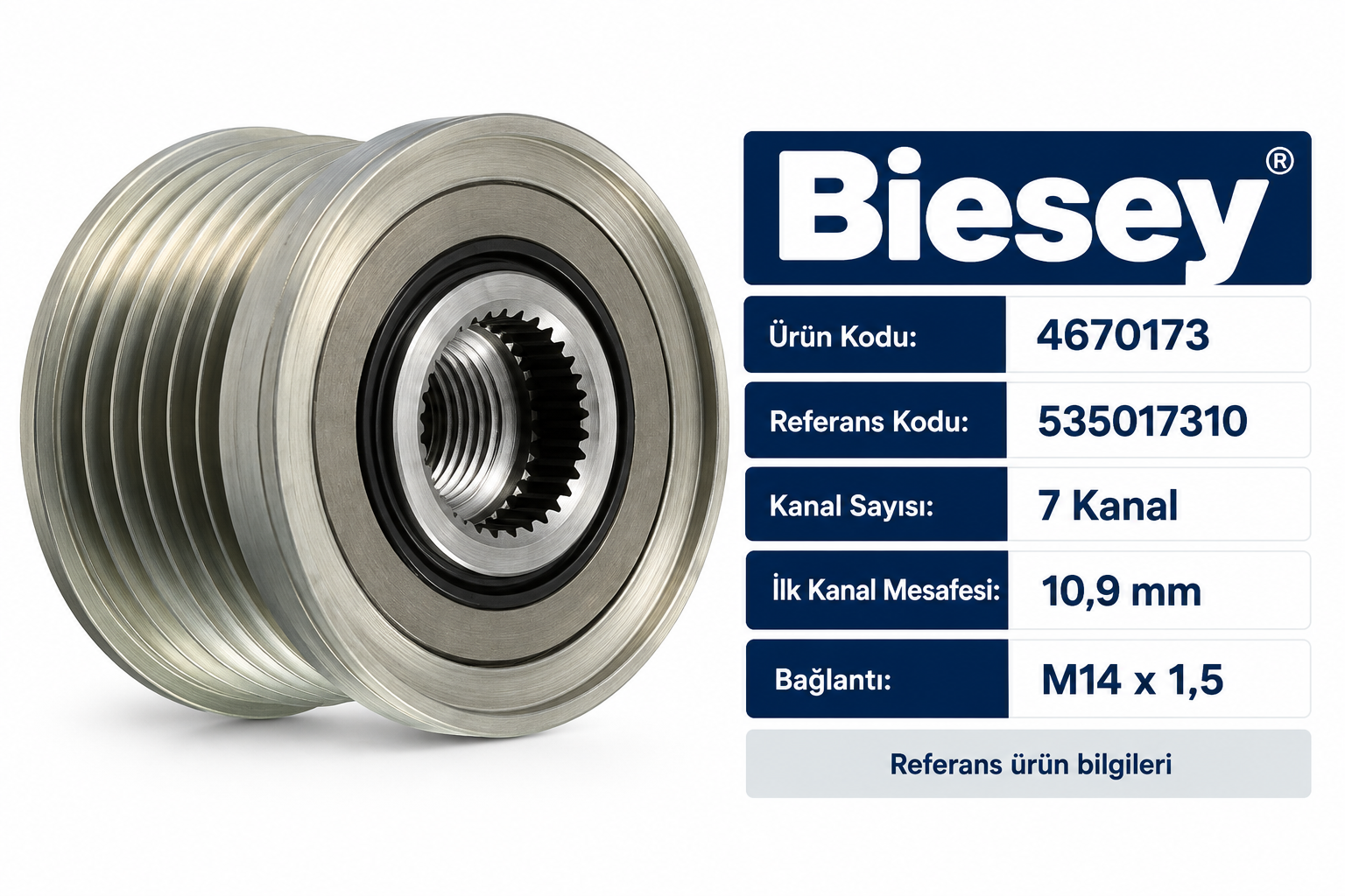 Biesey Toyota Hilux 2.5 D-4D Land Cruiser 3.0 D-4D Alternatör Kasnağı 7 Kanal 535017310 4670173