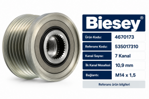 Biesey Toyota Hilux 2.5 D-4D Land Cruiser 3.0 D-4D Alternatör Kasnağı 7 Kanal 535017310 4670173