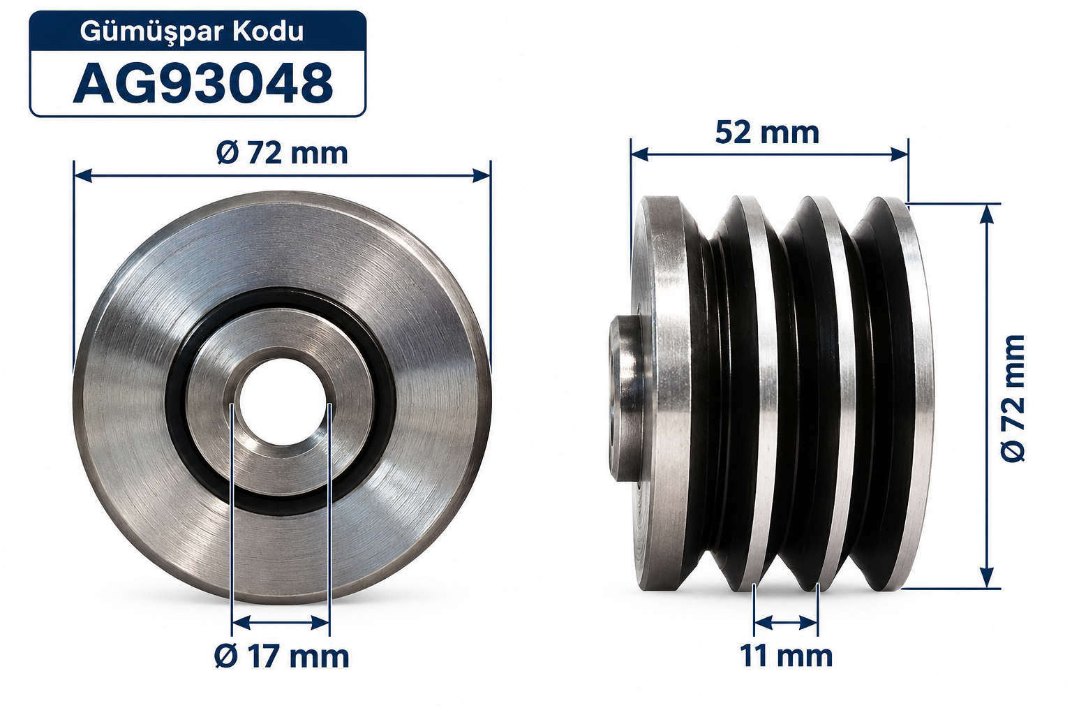 Biesey ASK93048 Isuzu Turkuaz Şampiyon Alternatör Sabit Kasnağı V Kayış 3 Kanallı 93048