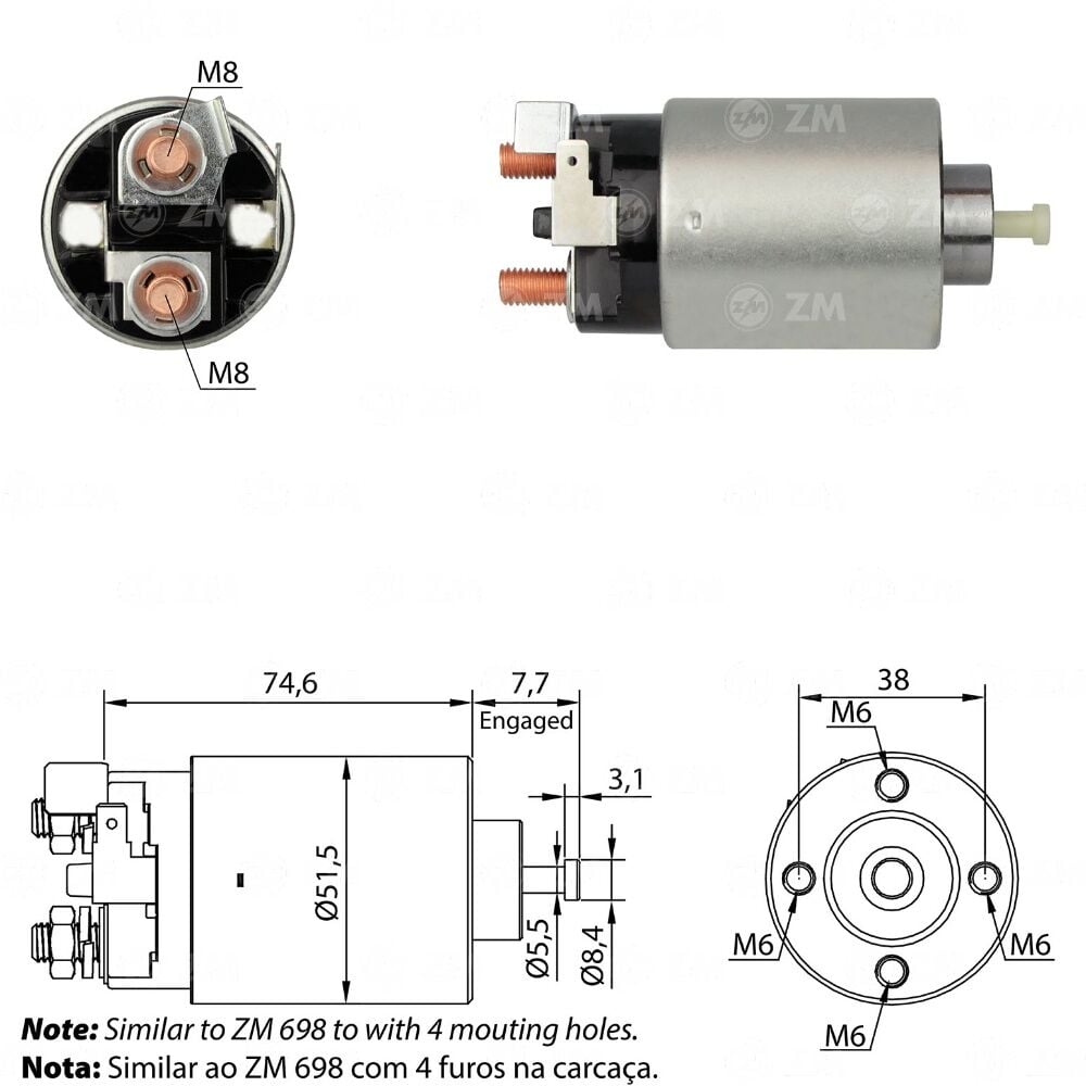 ZM 4698 Marş Otomatiği 12V Tek Fiş M371X64271 Mitsubishi Hyundai Mazda Nissan