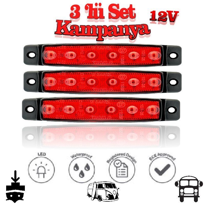 Sanel 6 Ledli 3'Lü Set Parmak Led 12V Kırmızı SBB12R6-3
