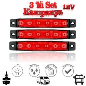 Sanel 6 Ledli 3'Lü Set Parmak Led 12V Kırmızı SBB12R6-3