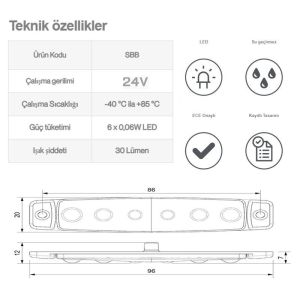 Sanel 6 Ledli 3'Lü Set Parmak Led 24V Sarı SBB24Y6-3