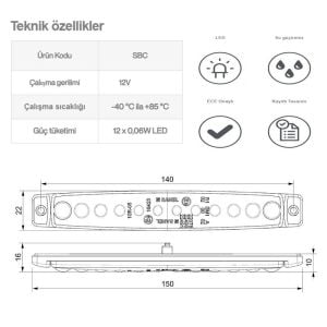 Sanel 12 Ledli 3'Lü Set Parmak Led 12V Beyaz SBC12W12-3