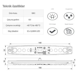 Sanel 12 Ledli 3'Lü Set Parmak Led 12V Beyaz SBC12W12-3