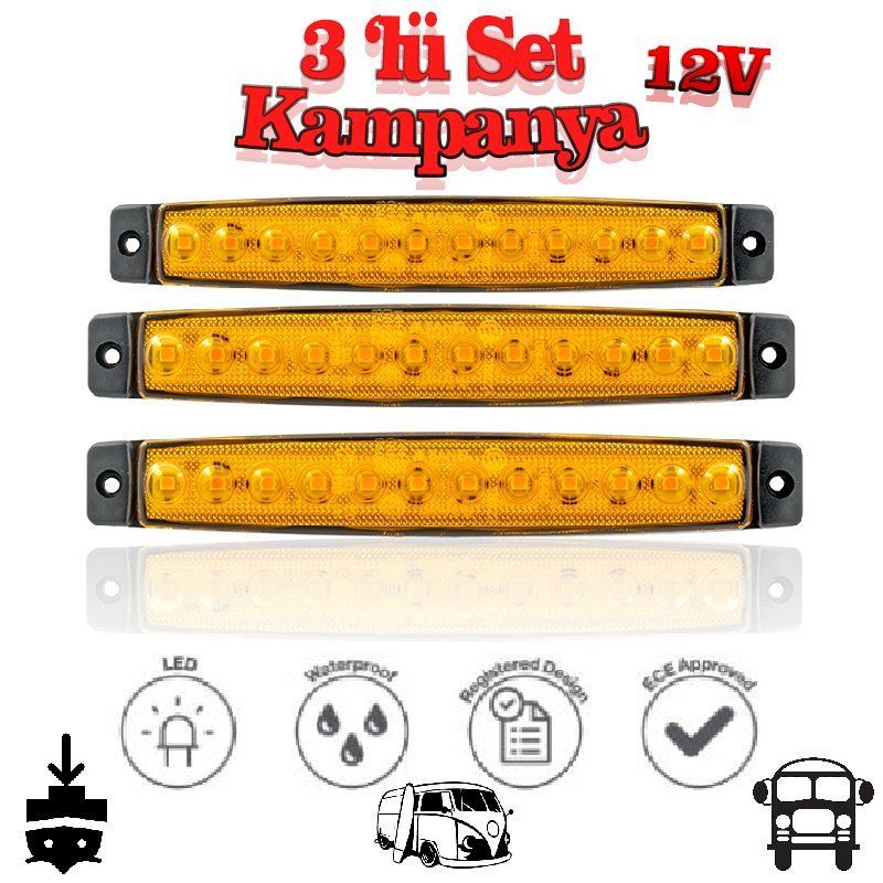 Sanel 12 Ledli 3'Lü Set Parmak Led 12V Sarı SBC12Y12-3