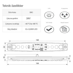Sanel 24V Üniversal Parmak 12 Led Basamak - Yan Beyaz SBC24W12
