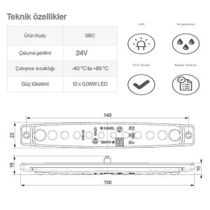 Sanel 12 Ledli 3'Lü Set Parmak Led 24V Sarı SBC24Y12-3