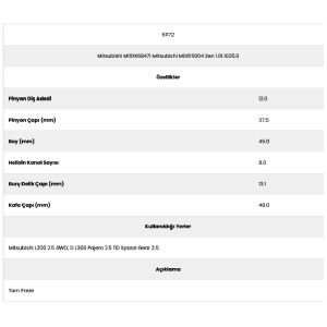 Form Metal 61172 L200 2.5 8 Kanal 12 Diş Pg6049 0 Marş Dişlisi