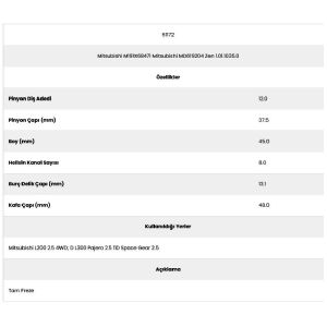 Form Metal 61172 L200 2.5 8 Kanal 12 Diş Pg6049 0 Marş Dişlisi