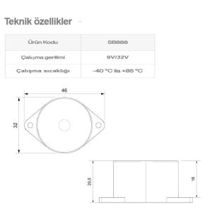 Sanel İç Mekan Buzzer 6-24 Volt Uyumlu Fasıllı Ses İkazı SB888