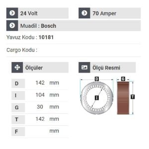 NURSAN 177524 Statör 24V 70A İveco Daf-Setra-303-302 Mercedes Muhtelif Araçlar
