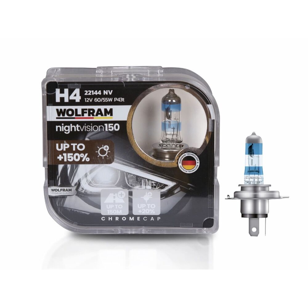 Wolfram 22144NV H4 Night Vision +%150 Fazla Işık +%20 Beyaz Işık 12V 60/55W