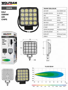 Wolfram 32416 Çalışma Lamba Kare Large 5440 64W