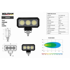 Wolfram 32203 Çalışma Lamba Wolfram Dikdörtgen Midi 9-32V
