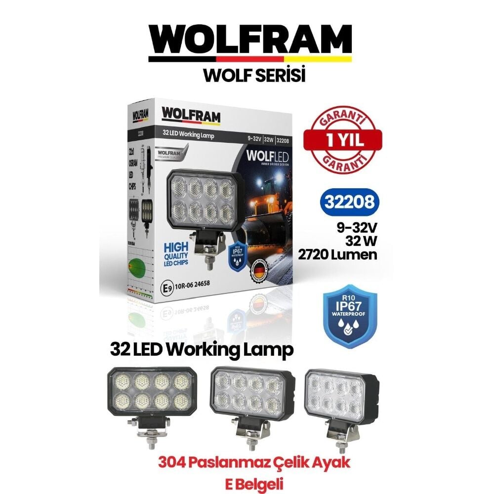Wolfram 32208 Çalışma Lamba Wolfram Dikdörtgen Max