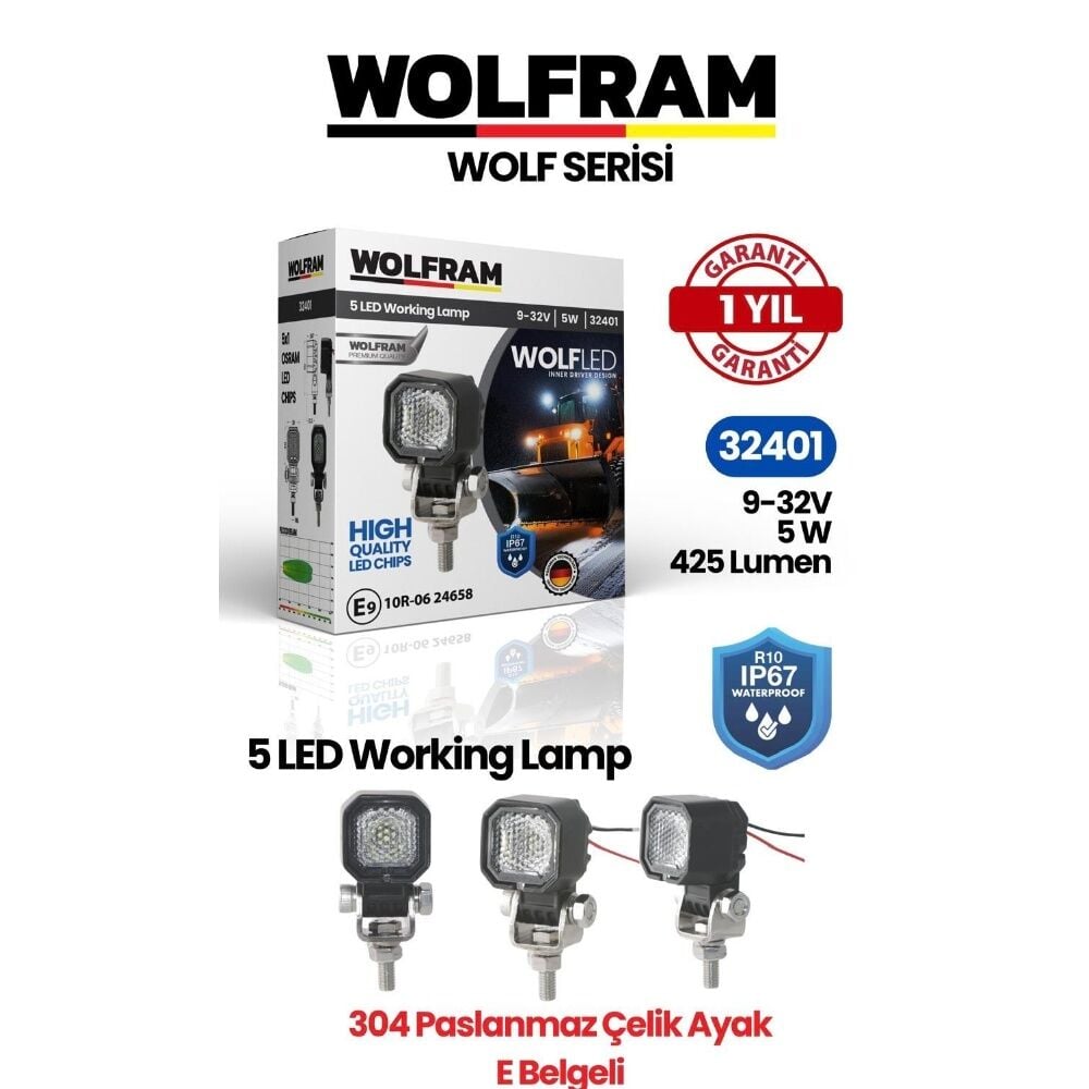 Wolfram 32401 Çalışma Lamba Wolfram Kare Mini 425 Lümen