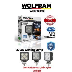 Wolfram 32405 Çalışma Lamba Kare Midi 9-32V 1700 Lümen 20W